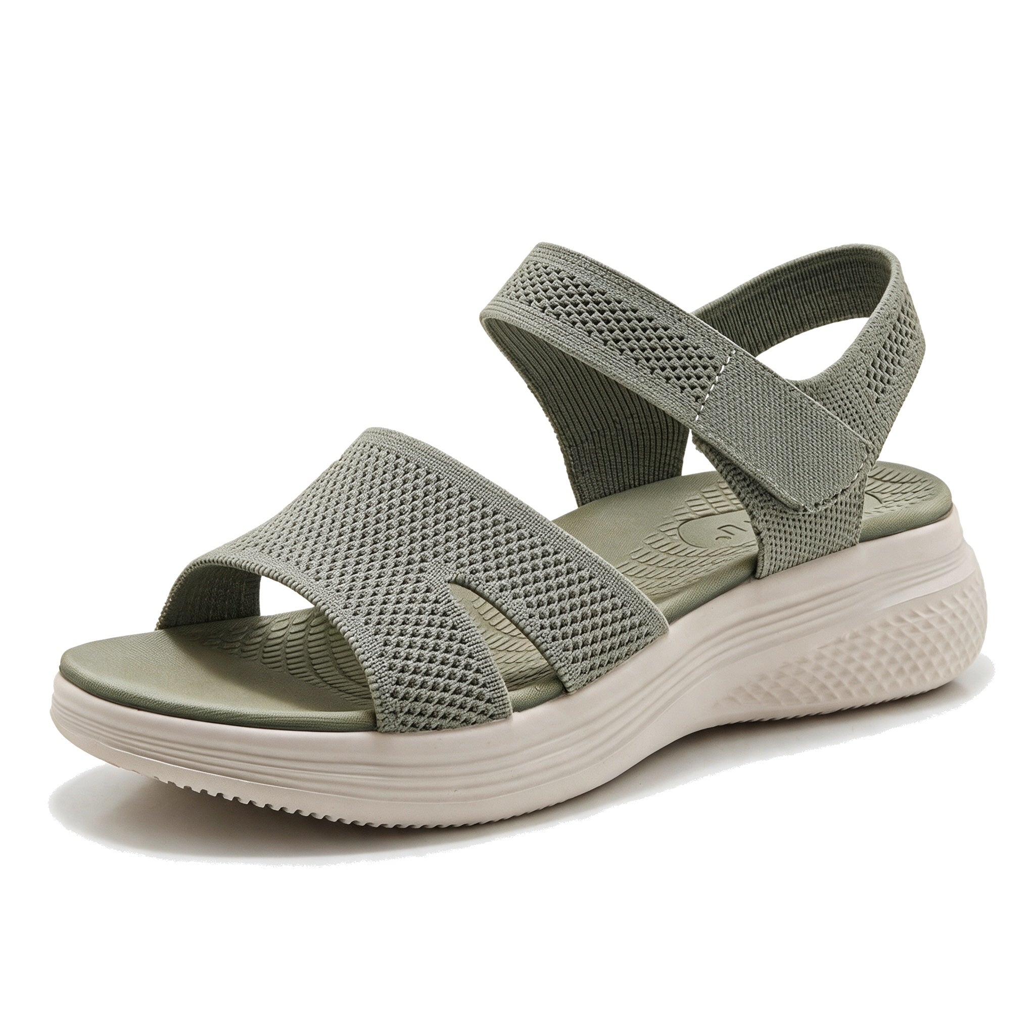 Orthoshift knit sandal in green, three-quarter view
