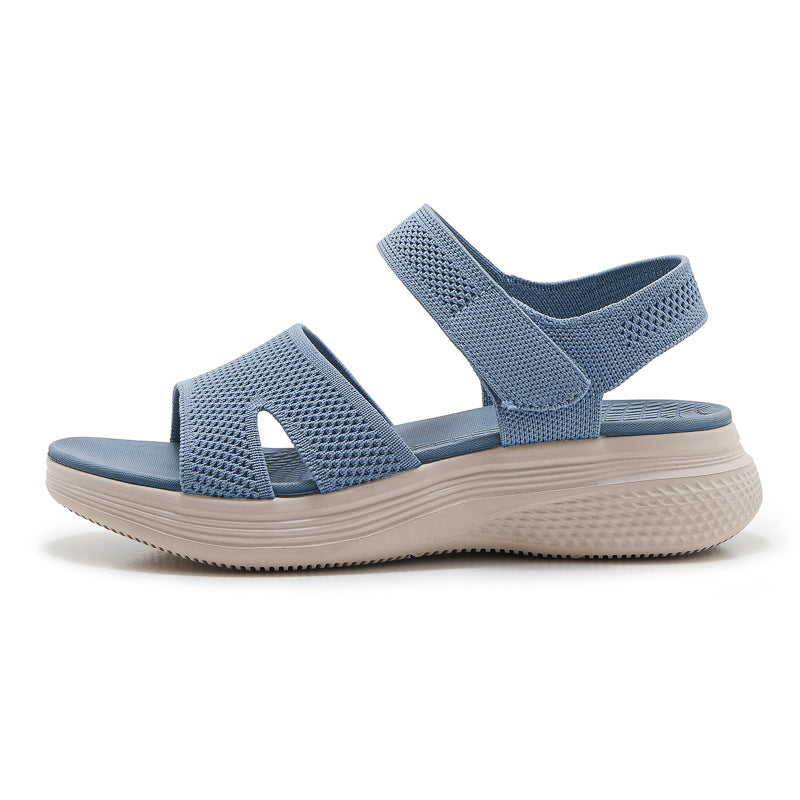 Orthoshift knit sandal in blue, side profile