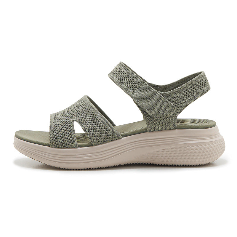 Orthoshift knit sandal in green, side profile