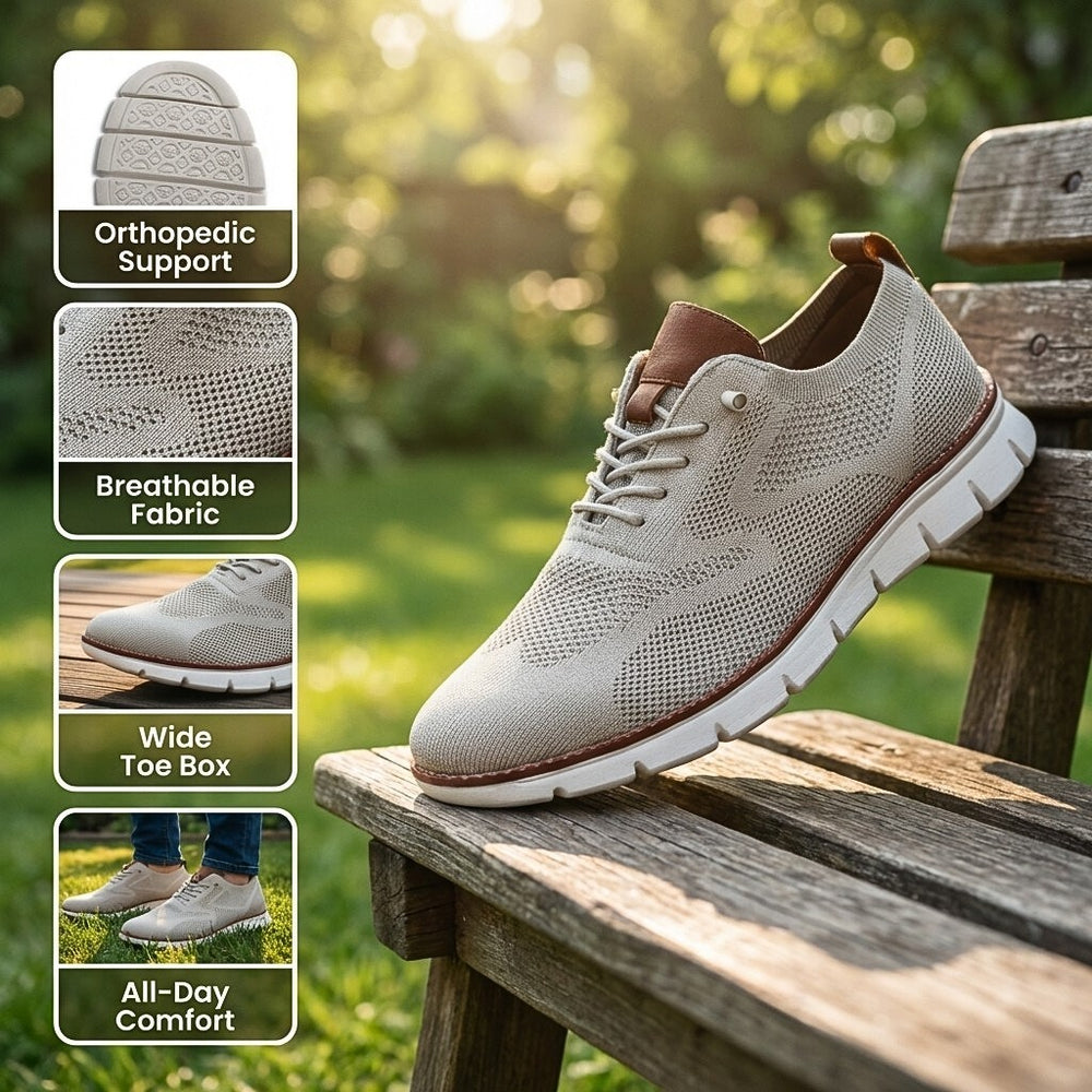 Ultra Comfy walking shoe features: support, breathable fabric, wide toe box, all-day comfort