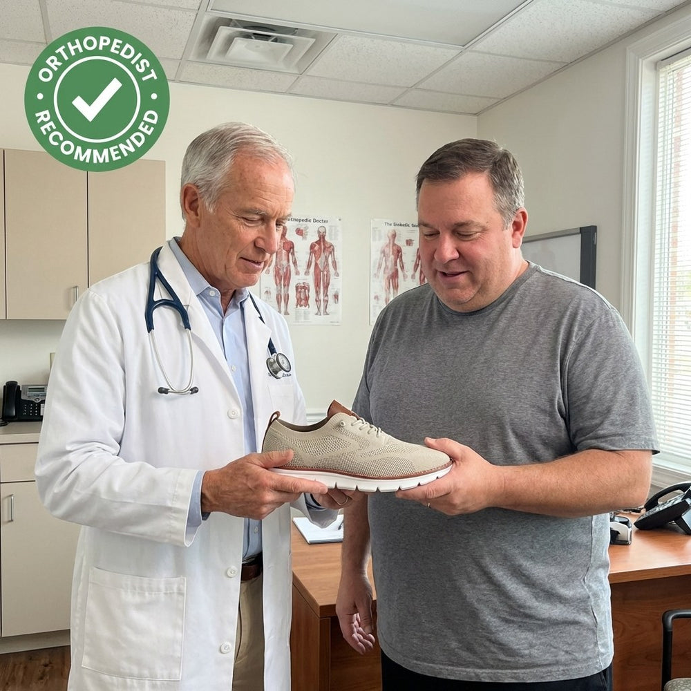 Specialist examining the Ultra Comfy walking shoe