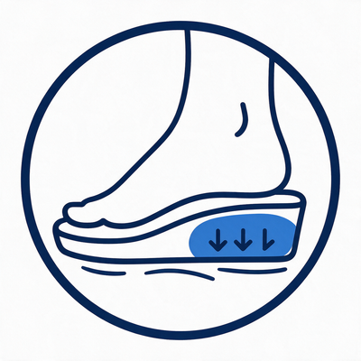 Illustration: cushioned wedge sole absorbing impact under the heel
